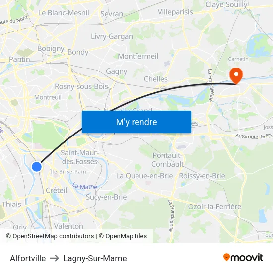 Alfortville to Lagny-Sur-Marne map
