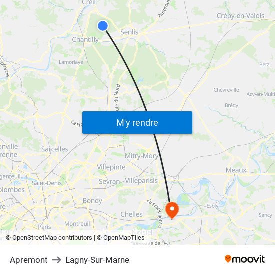 Apremont to Lagny-Sur-Marne map