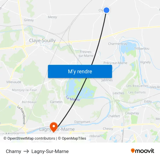 Charny to Lagny-Sur-Marne map