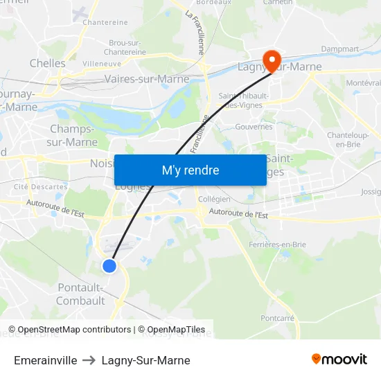 Emerainville to Lagny-Sur-Marne map