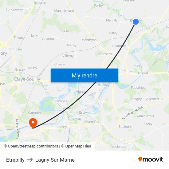 Etrepilly to Lagny-Sur-Marne map