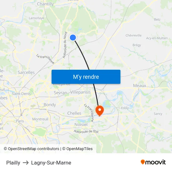 Plailly to Lagny-Sur-Marne map