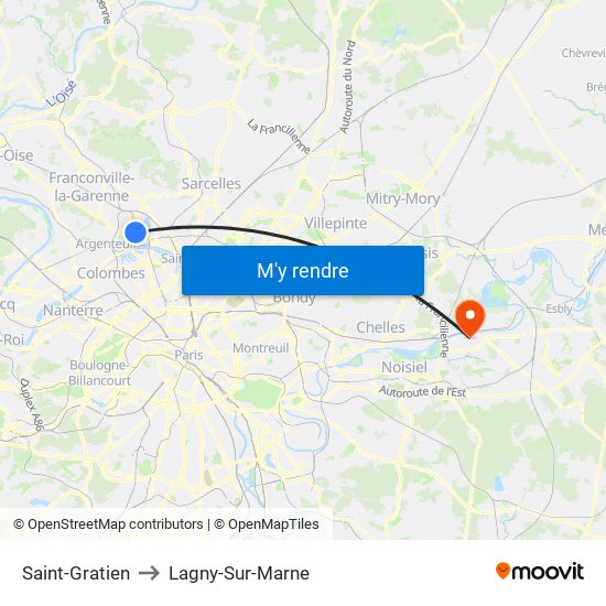Saint-Gratien to Lagny-Sur-Marne map