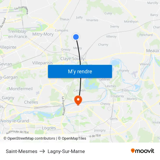 Saint-Mesmes to Lagny-Sur-Marne map