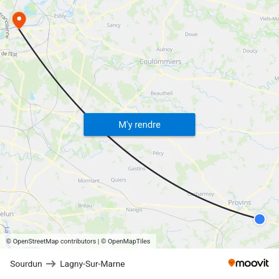 Sourdun to Lagny-Sur-Marne map