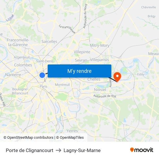 Porte de Clignancourt to Lagny-Sur-Marne map