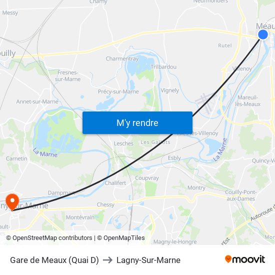 Gare de Meaux (Quai D) to Lagny-Sur-Marne map