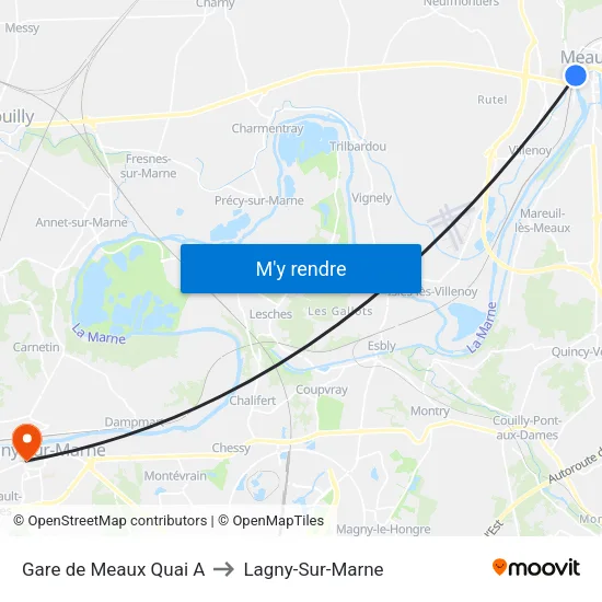 Gare de Meaux Quai A to Lagny-Sur-Marne map