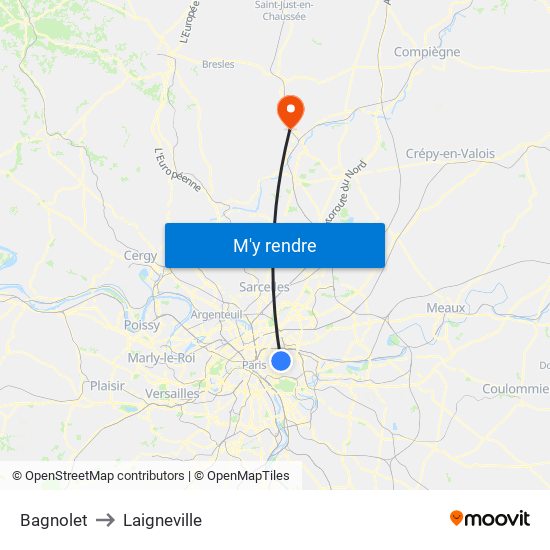 Bagnolet to Laigneville map