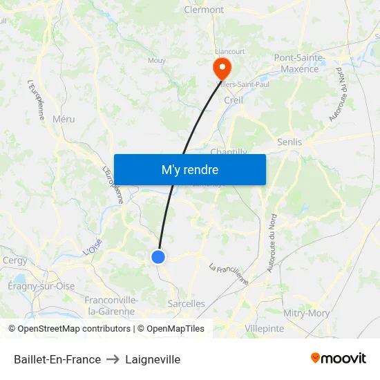 Baillet-En-France to Laigneville map