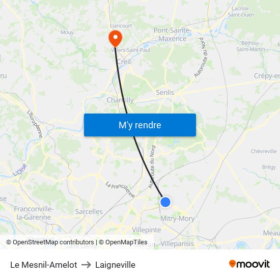 Le Mesnil-Amelot to Laigneville map