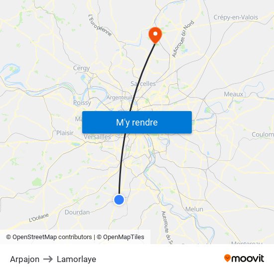 Arpajon to Lamorlaye map