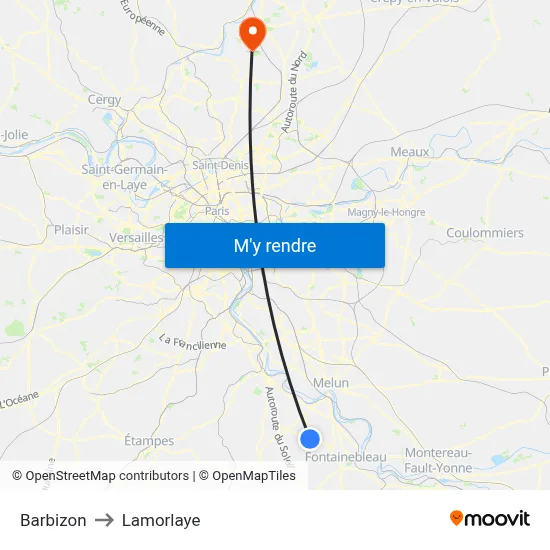 Barbizon to Lamorlaye map