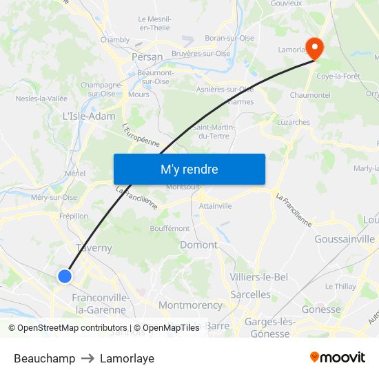 Beauchamp to Lamorlaye map