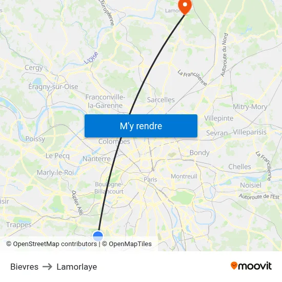 Bievres to Lamorlaye map