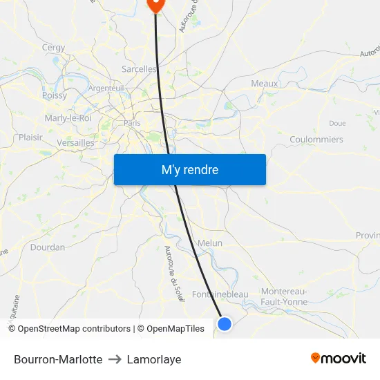 Bourron-Marlotte to Lamorlaye map