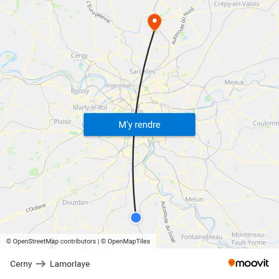 Cerny to Lamorlaye map