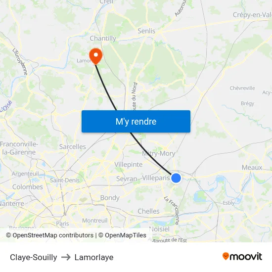 Claye-Souilly to Lamorlaye map