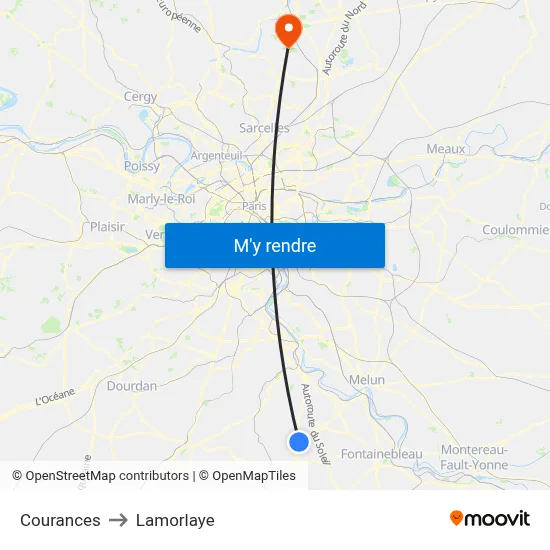 Courances to Lamorlaye map