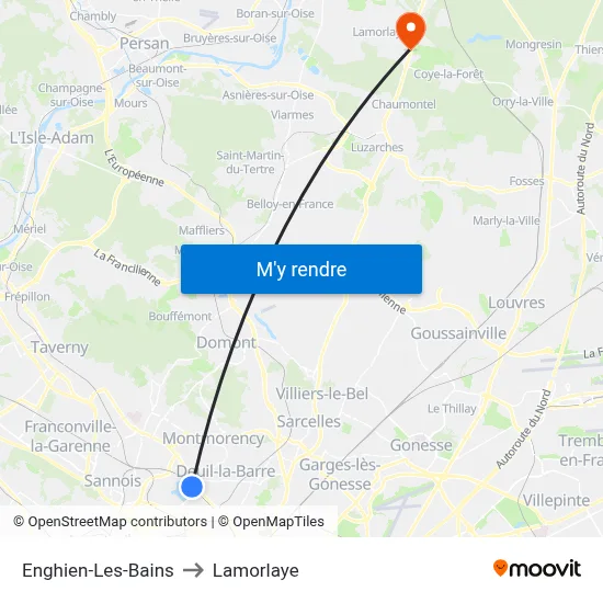 Enghien-Les-Bains to Lamorlaye map