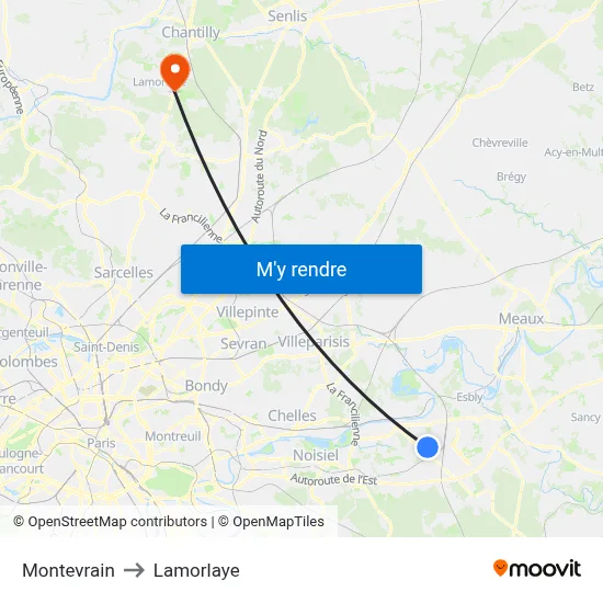 Montevrain to Lamorlaye map