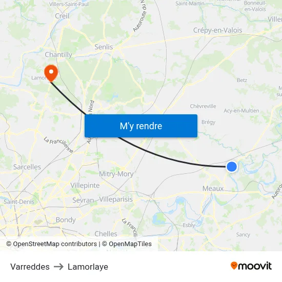 Varreddes to Lamorlaye map