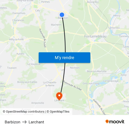 Barbizon to Larchant map