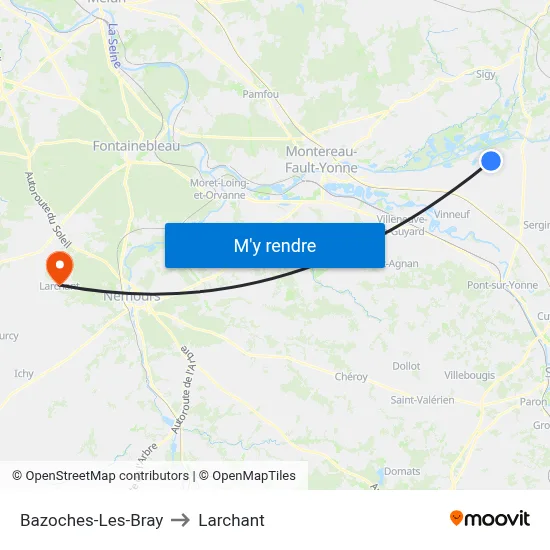 Bazoches-Les-Bray to Larchant map