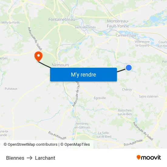 Blennes to Larchant map