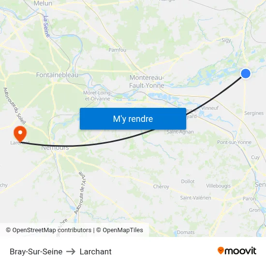 Bray-Sur-Seine to Larchant map