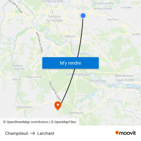 Champdeuil to Larchant map