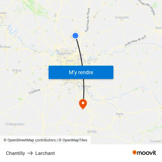 Chantilly to Larchant map