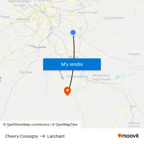 Chevry-Cossigny to Larchant map