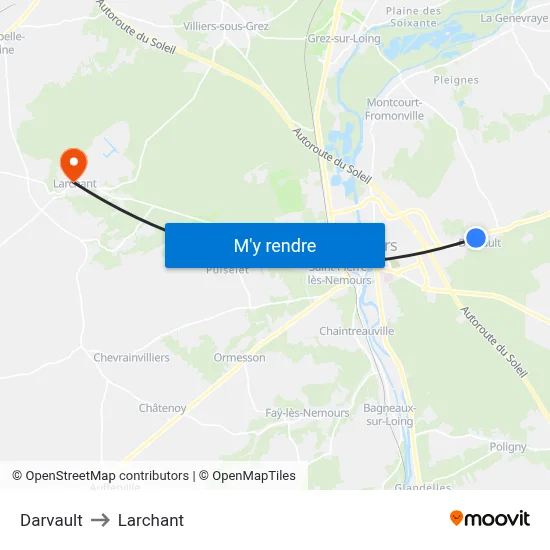 Darvault to Larchant map