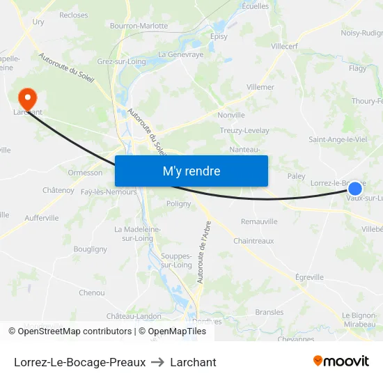 Lorrez-Le-Bocage-Preaux to Larchant map