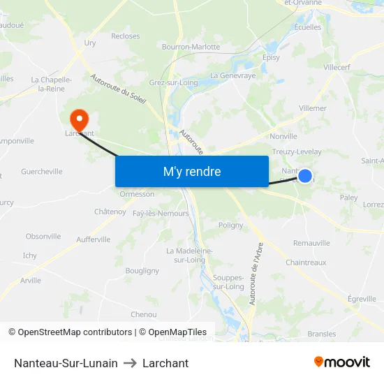 Nanteau-Sur-Lunain to Larchant map