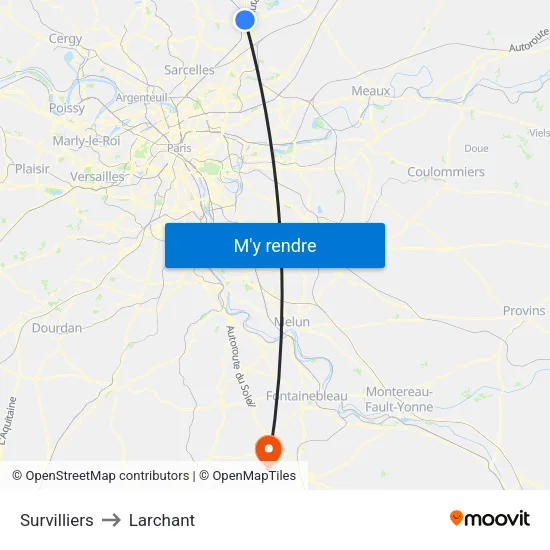 Survilliers to Larchant map