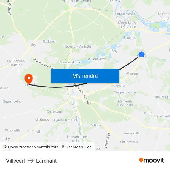 Villecerf to Larchant map