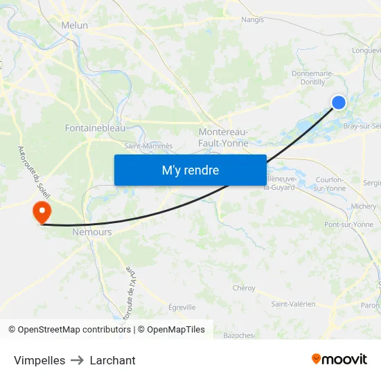 Vimpelles to Larchant map