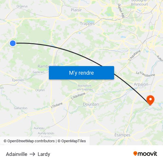 Adainville to Lardy map