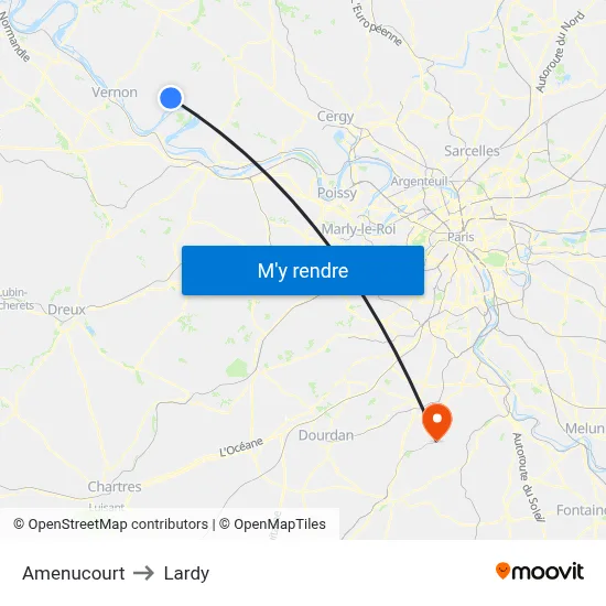 Amenucourt to Lardy map