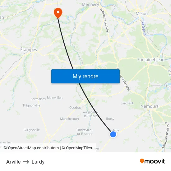 Arville to Lardy map