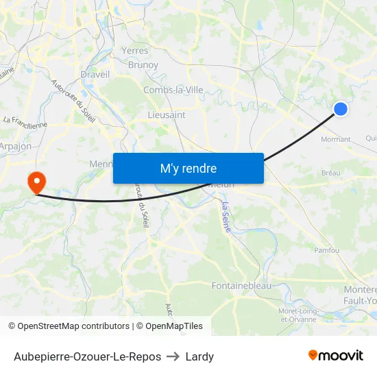 Aubepierre-Ozouer-Le-Repos to Lardy map