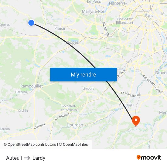 Auteuil to Lardy map