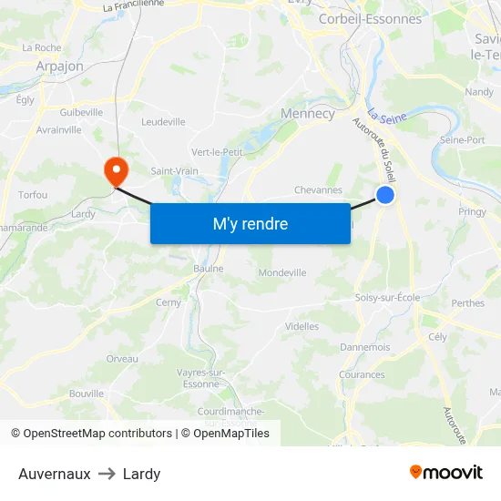 Auvernaux to Lardy map