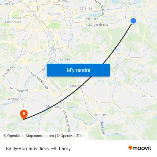 Bailly-Romainvilliers to Lardy map