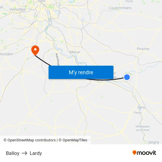 Balloy to Lardy map