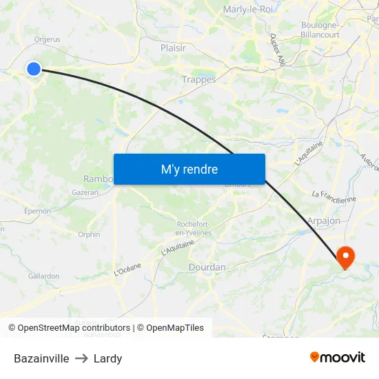 Bazainville to Lardy map