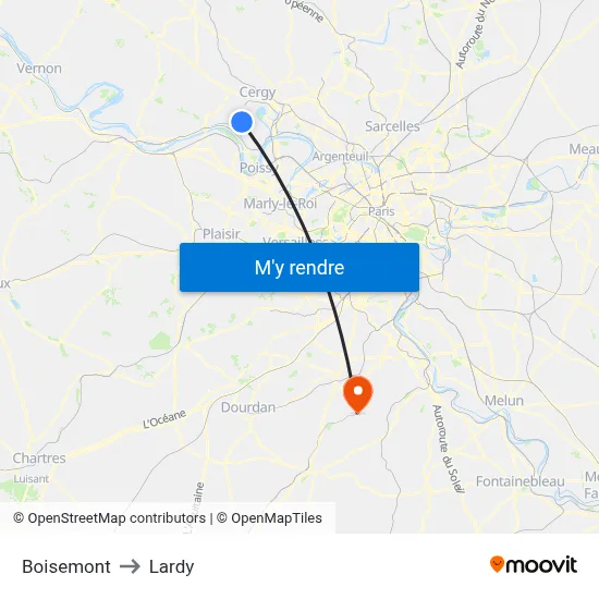 Boisemont to Lardy map
