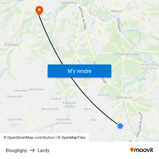Bougligny to Lardy map